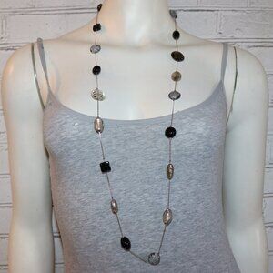 Beautiful silver and glass beaded statement necklace 40"